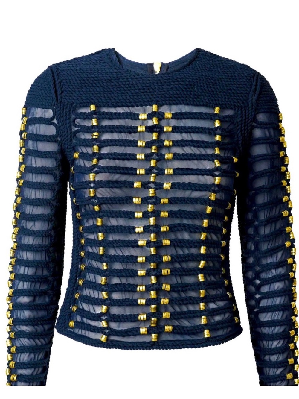 Balmain x H&M Navy Blue Knit Top with Gold Logo Rare